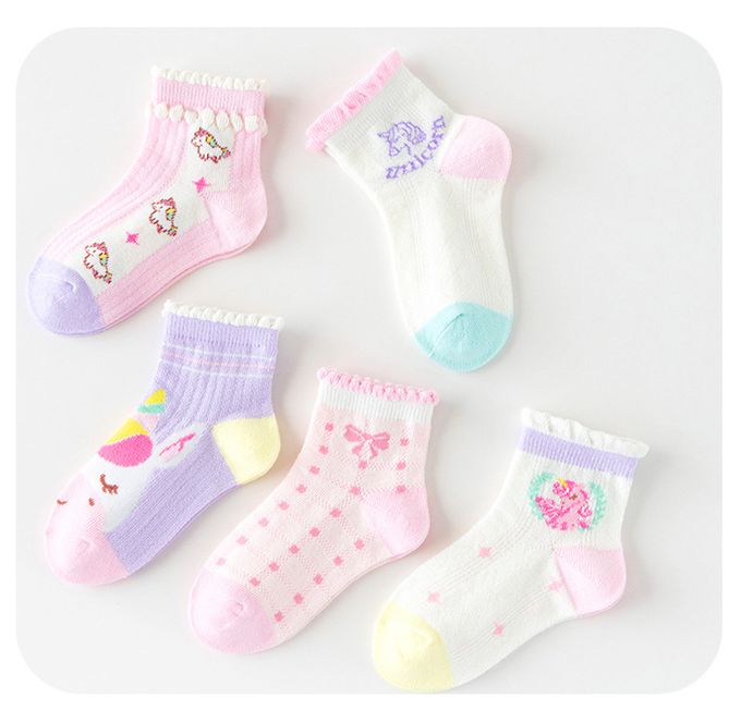 粉紫獨角獸網眼短筒棉襪