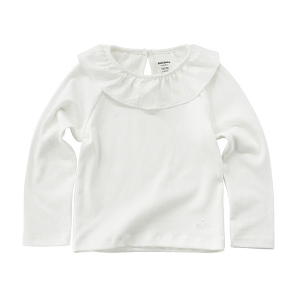 Minizone - 甜美荷葉領素色長袖T恤-白色