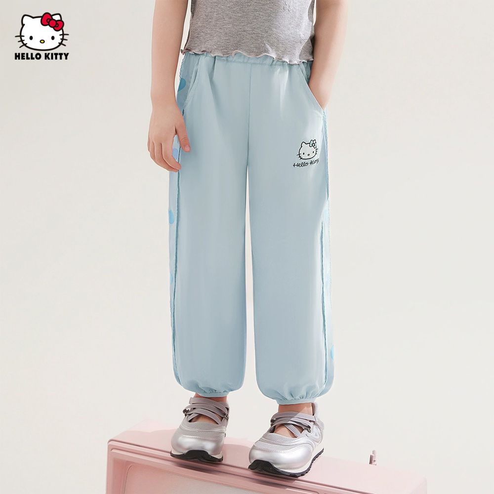 撞色愛心涼感防蚊褲-卡通人物Hello Kitty-藍色