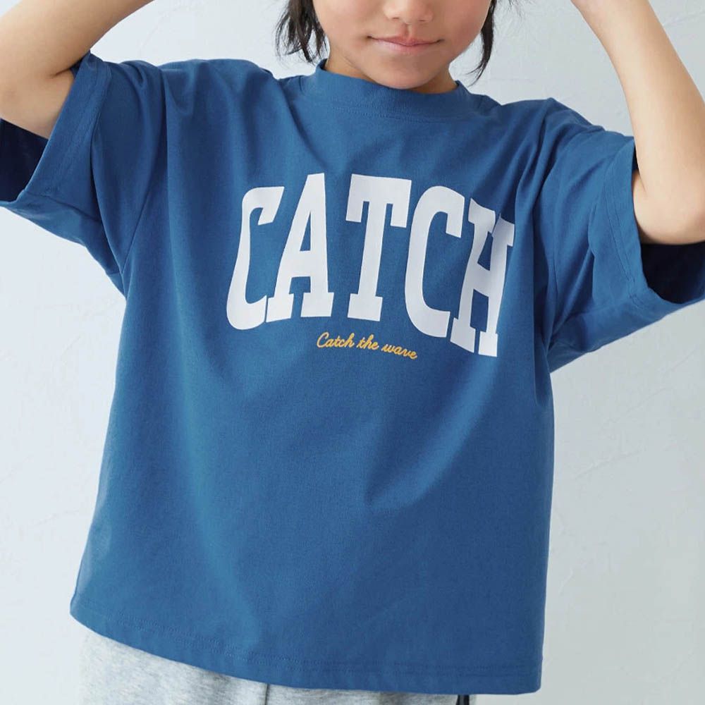 抗UV 不易皺速乾印花短袖上衣-CATCH-寶藍