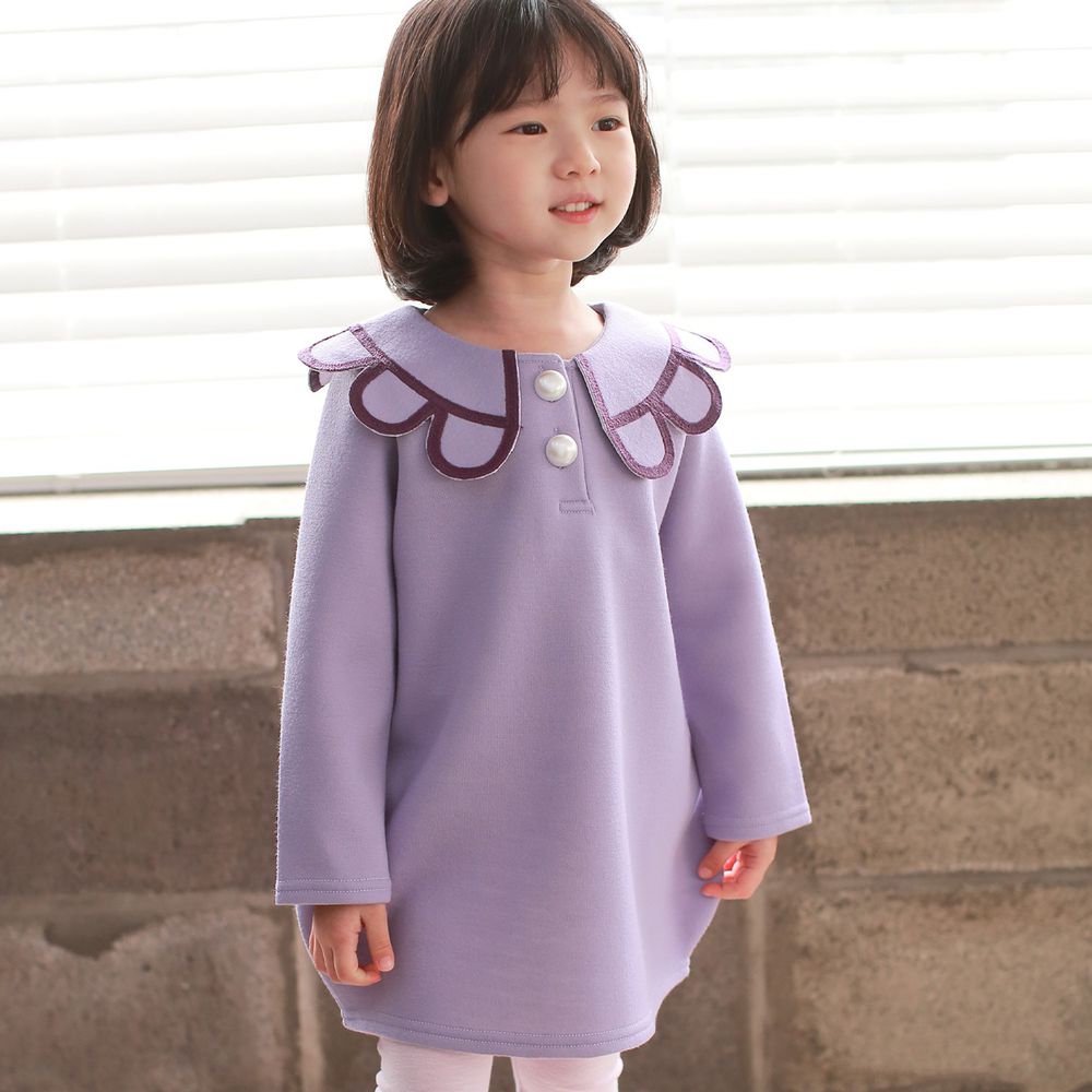 韓國 Coco Rabbit - 花瓣領花花洋裝-粉紫