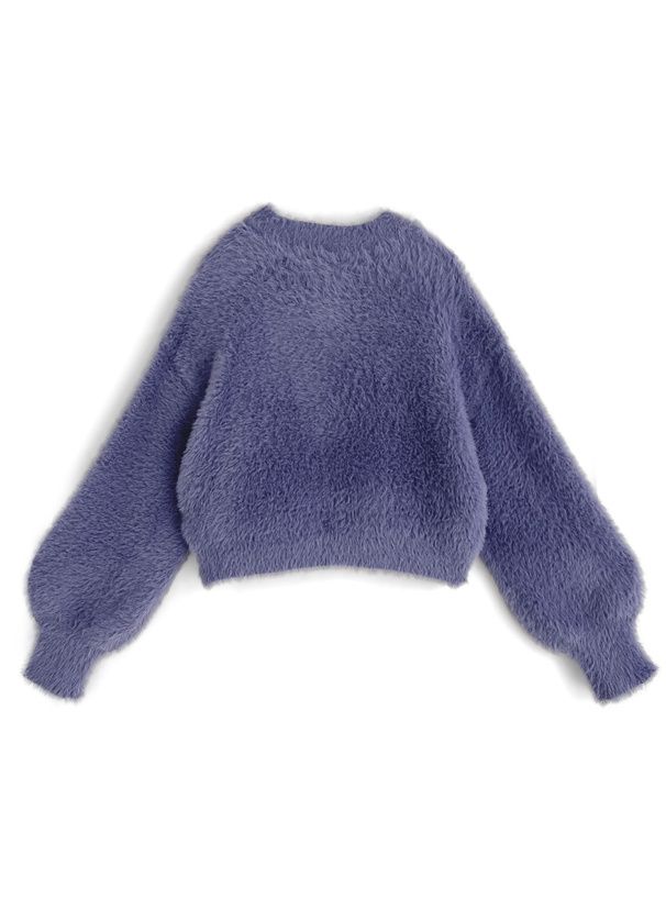 日本 GRL - 花朵珍珠釦毛絨外套-奶茶灰 (F)