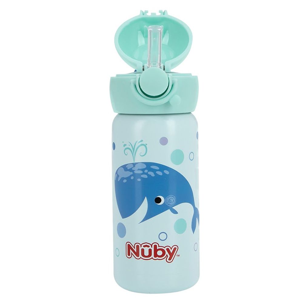 Nuby - 不銹鋼真空杯細吸管杯-316不鏽鋼-鯨魚 (300ml)