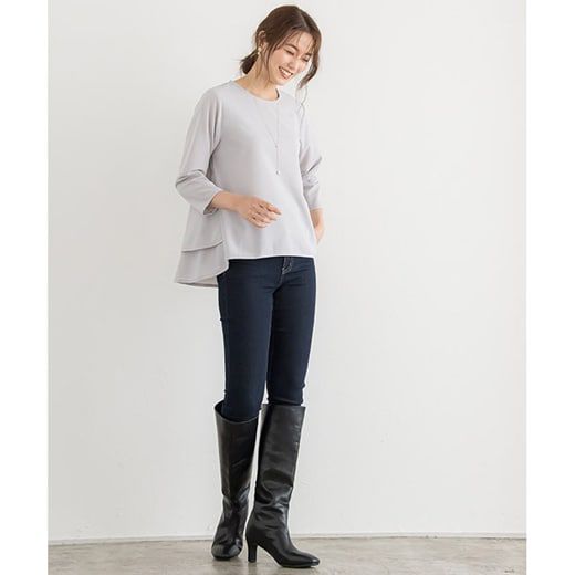 日本 Pierrot - 甜美層次荷葉擺長袖上衣-黑