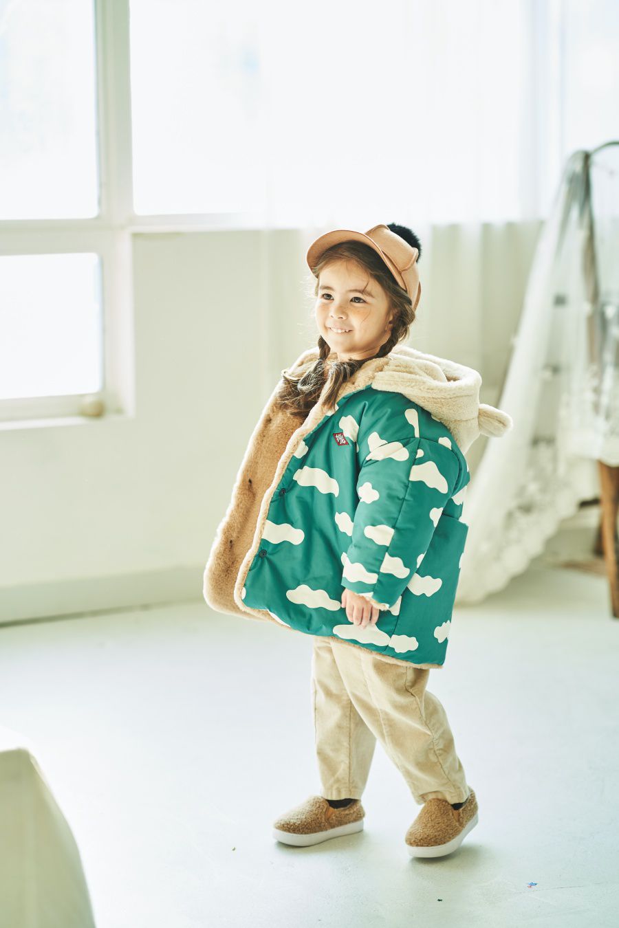 韓國 Mimico - (雙面可穿)熊耳朵雲朵外套-綠