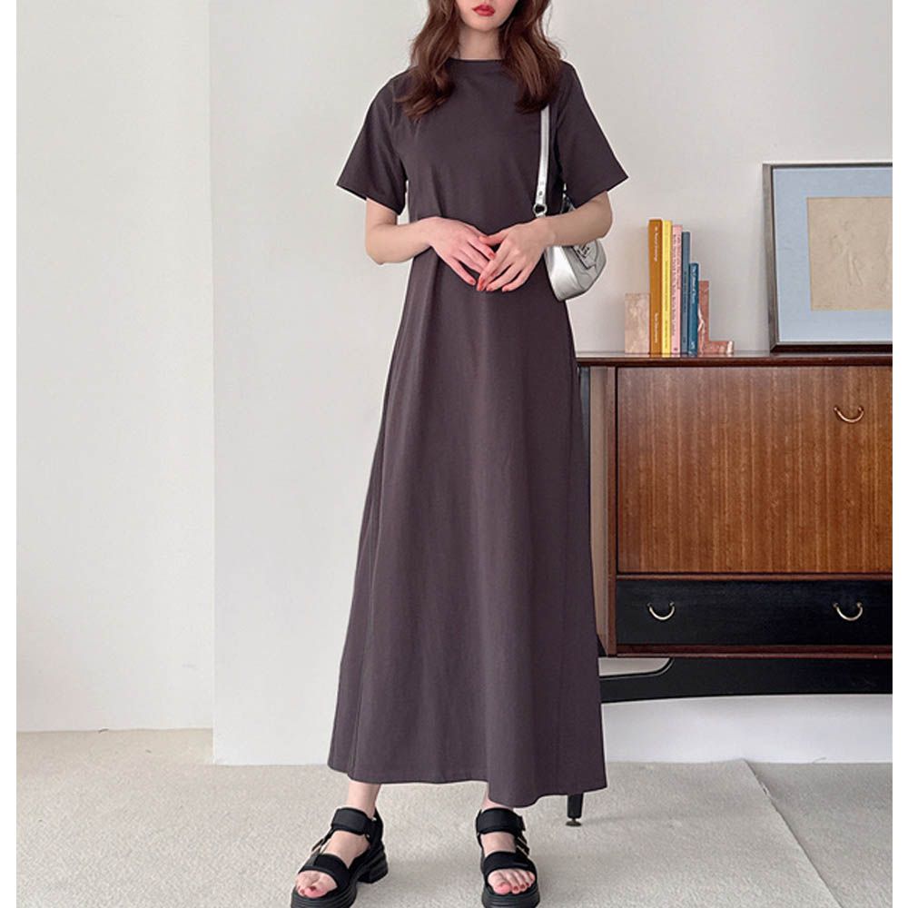 修身A字露腰休閒感洋裝-炭灰 (F)