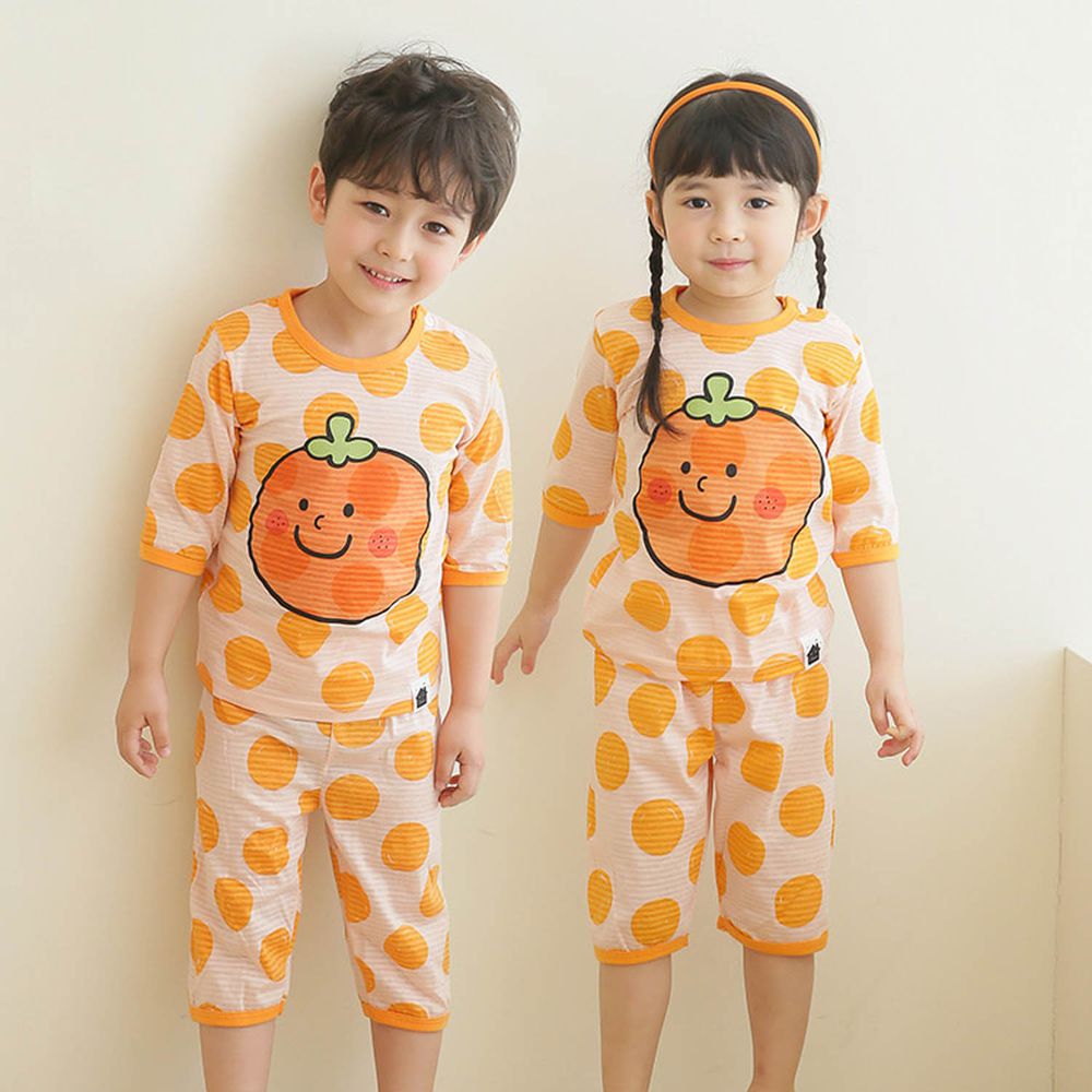 韓國 Puco - 有機棉透氣七分袖家居服-可愛橘子