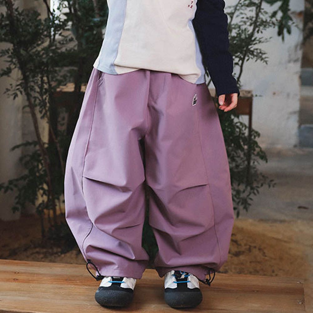 防潑水打褶休閒長褲-下擺抽繩-粉紫