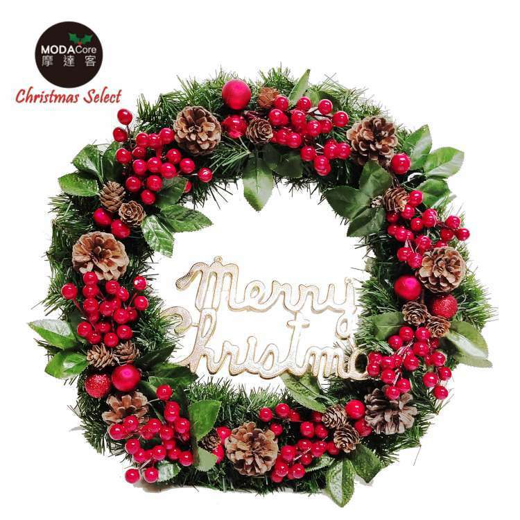 MODACore 摩達客 - 耶誕-台製歐風典雅20吋大地盛宴紅球果松果聖誕花圈_福臨圈(免組裝/台灣設計手工藝製) 本島免運費