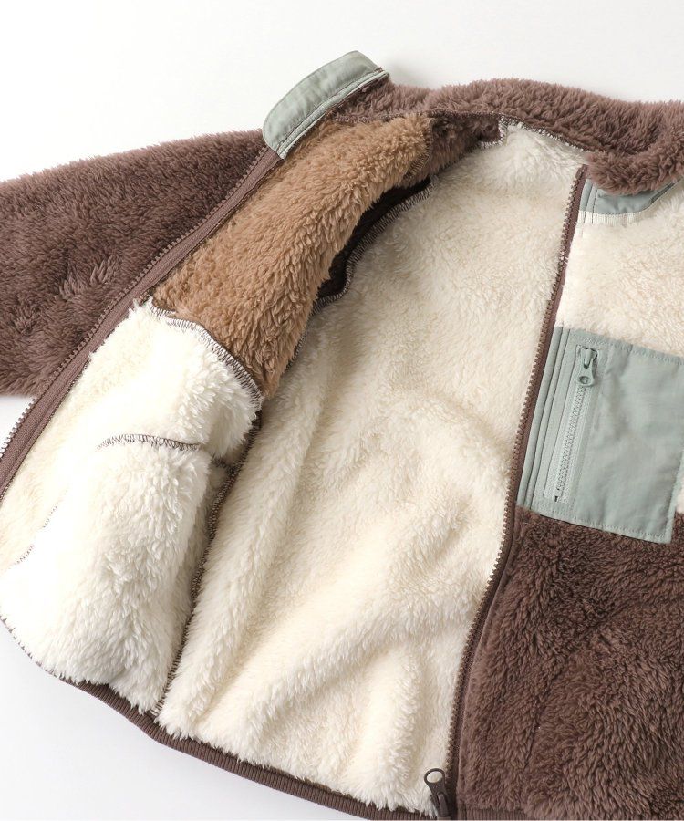 日本 apres les cours - 蓬鬆拼接風多彩絨毛外套-摩卡系