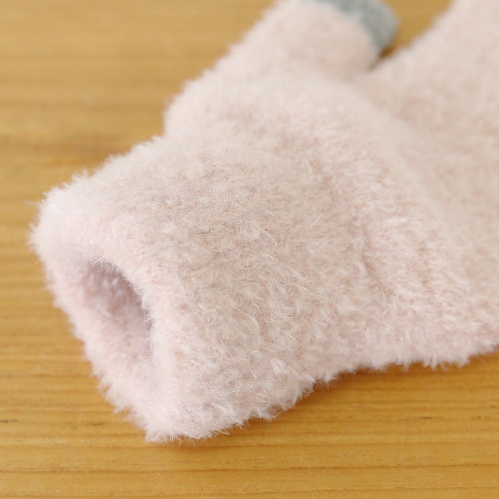 日本 TOMO - 大人可觸控短絨保暖手套-垂耳兔-粉紅