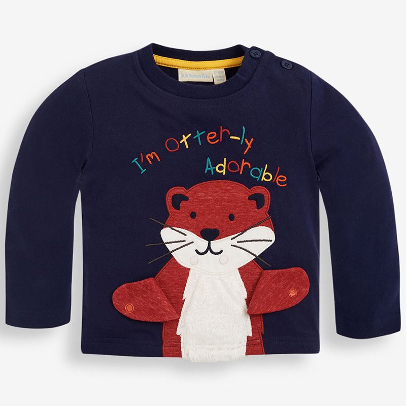 英國 JoJo Maman BeBe - 嬰幼兒100%純棉長袖上衣-可愛水獺 (2-3Y)