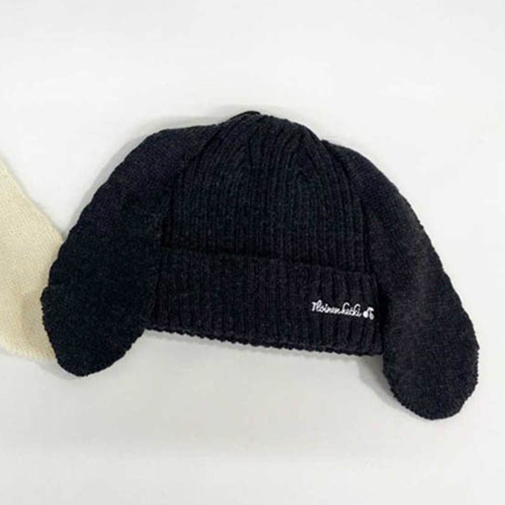 兔耳針織帽-黑色