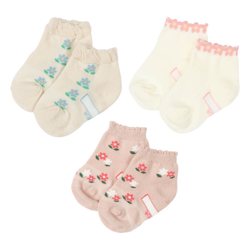 短襪3雙組-小花-粉紅色 (9~14cm)