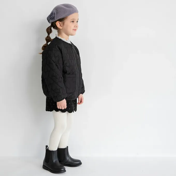 日本 BRANSHES - 甜美心型絎縫輕盈保暖無領外套(可機洗)-黑