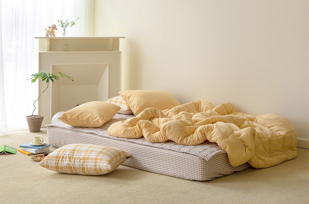 韓國 Maatila - 可水洗超細纖維桃皮感四季被-芒果黃