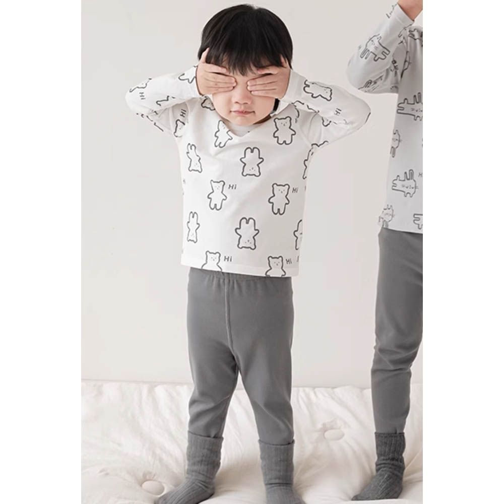高彈舒適無骨縫制長袖家居服套裝-滿滿可愛熊熊