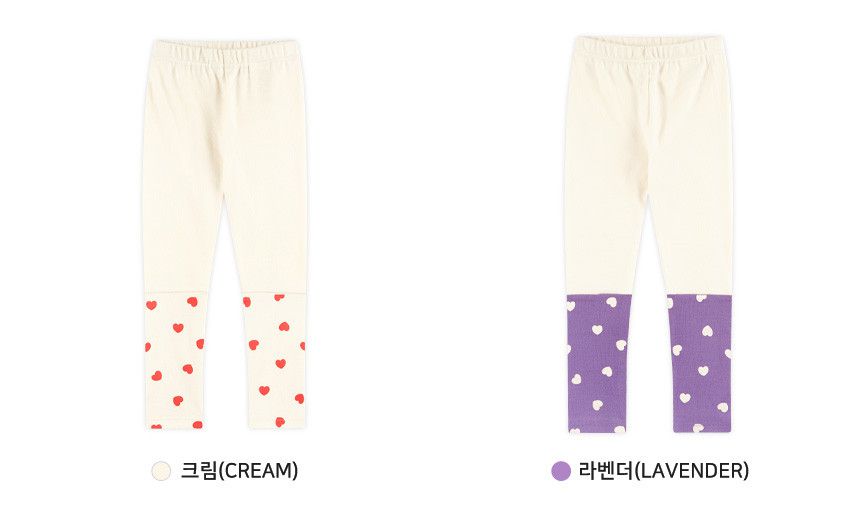 韓國 WALTON kids - 愛心點綴拼接內搭褲-奶油白X紫