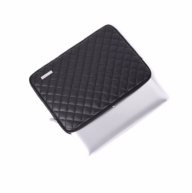 PU防潑水夾層電腦包-黑色菱格紋