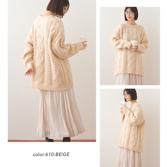 日本 OMNES - 季節感麻花編蓬鬆感針織上衣-粉紅