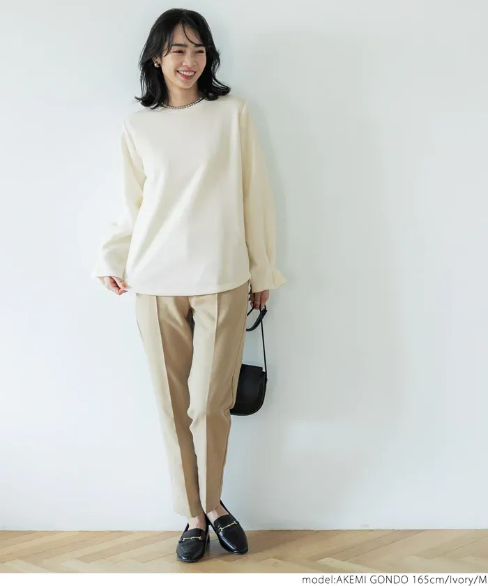 日本 COCA - 裏起毛甜美糖果袖長袖上衣-淺棕