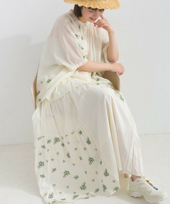 日本 Lupilien - 100%印度棉 優美植物刺繡長裙-紫