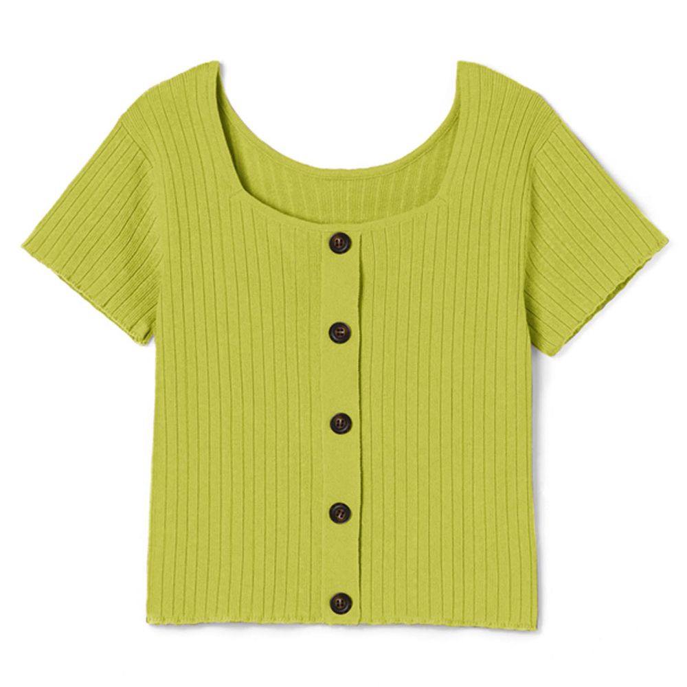 日本 GRL - 前後2way羅紋短袖排釦上衣-黃綠
