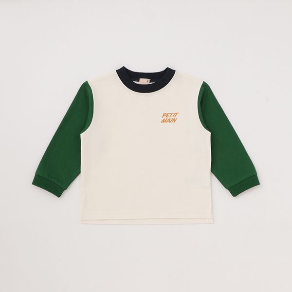 日本 petit main - 男孩俏皮長袖上衣-消防車-雜灰