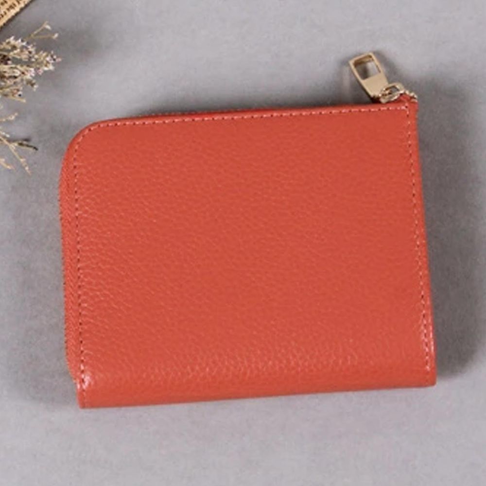 日本 LIZDAYS - 牛皮輕薄短夾/錢包-暖橘粉 (9x11.5x2cm)