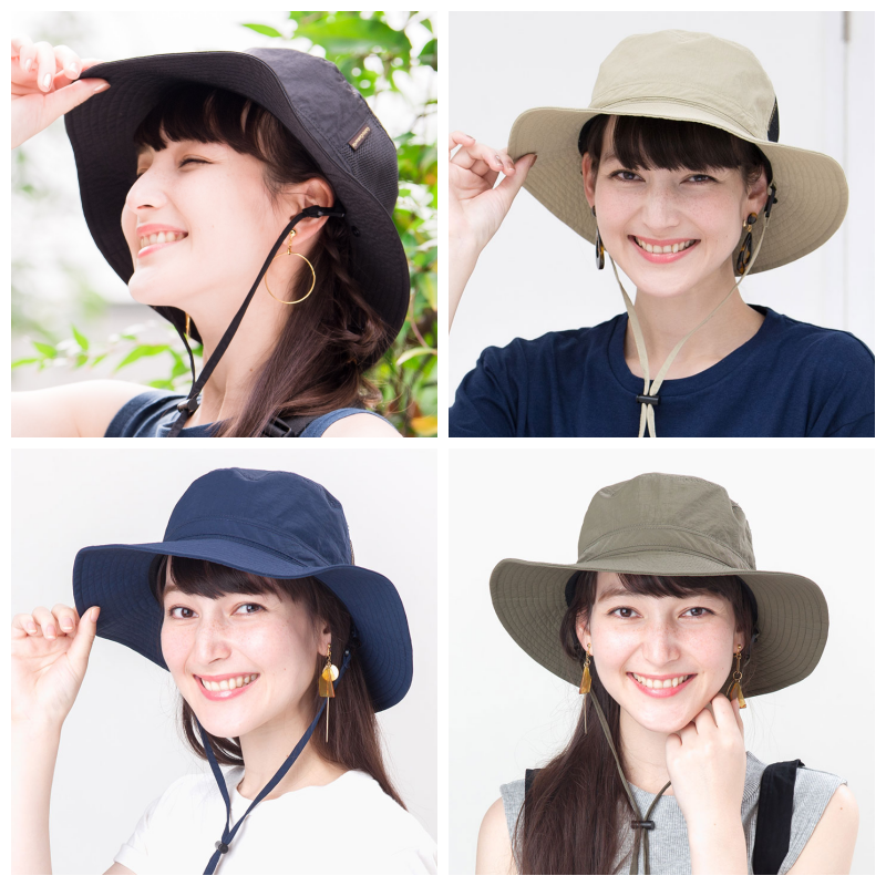 日本 irodori - 抗UV透氣遮陽帽(附防風帽帶/遮頸布)-海軍藍 (約58cm)