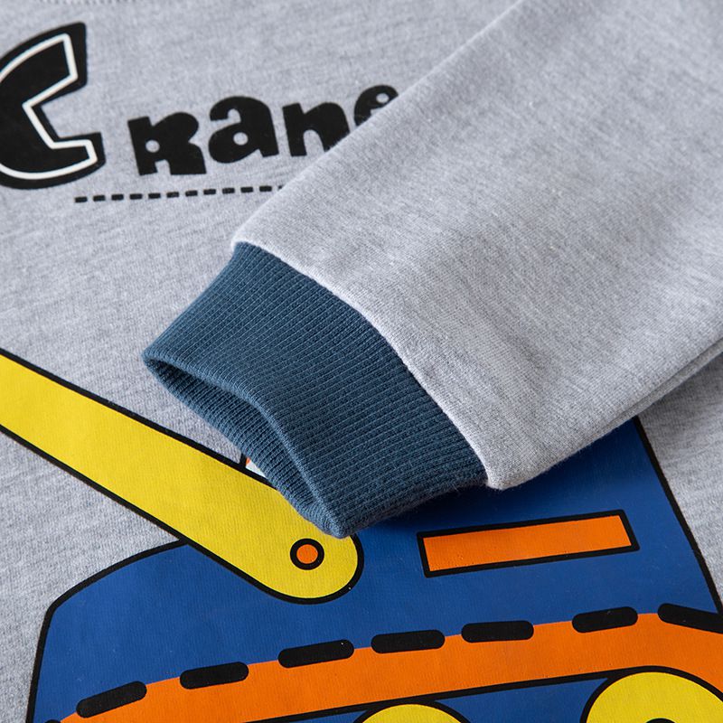 純棉圓領長袖上衣/大學T-工程吊車-霧藍+灰