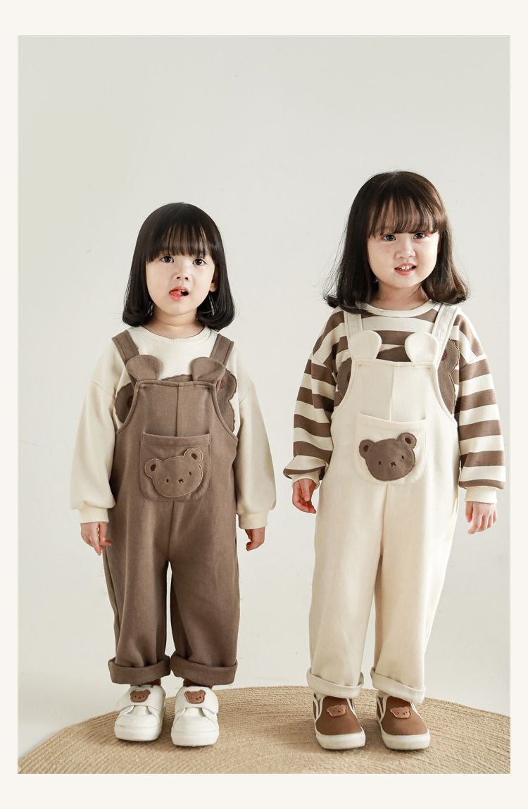 童趣造型吊帶長褲-熊熊小口袋-米白色