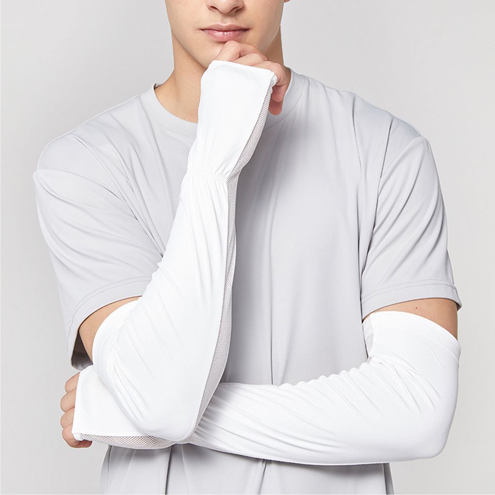 抗UV冰絲防曬袖套(透氣網眼)-男款-白色