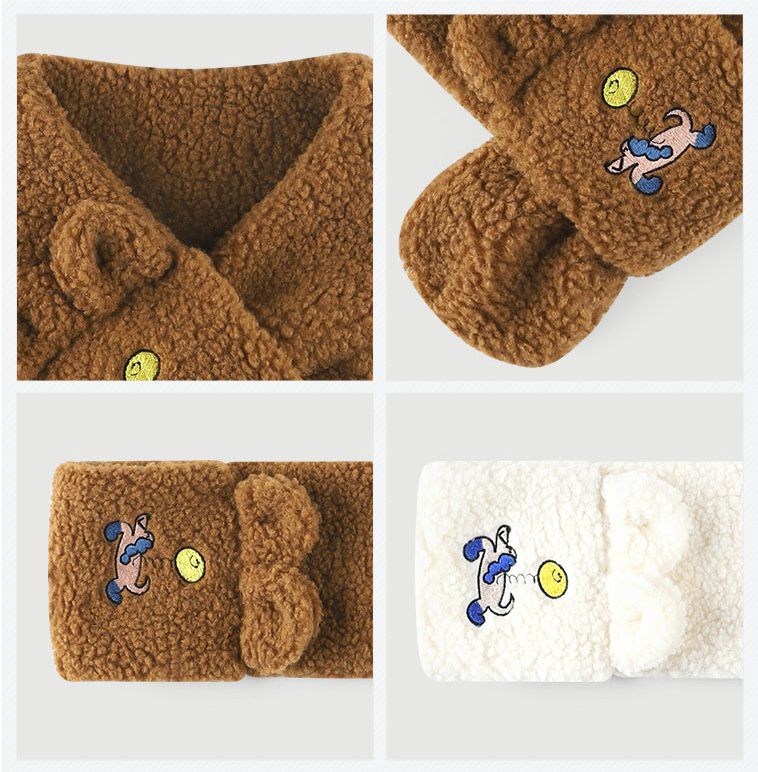 韓國 milk mile - 玩具狗狗搖粒絨圍巾-咖啡