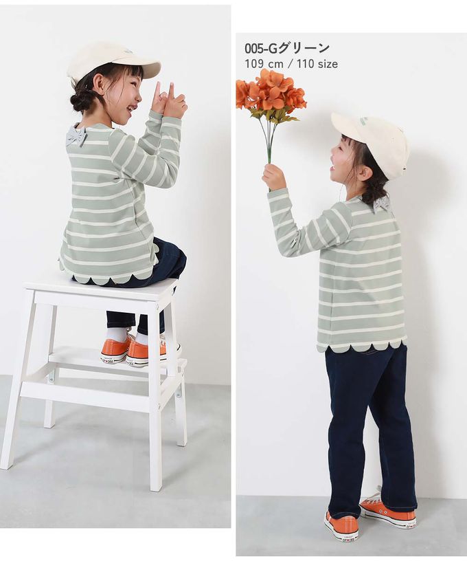 日本 devirock - 可愛扇形蝴蝶結條紋長袖上衣-薄荷綠