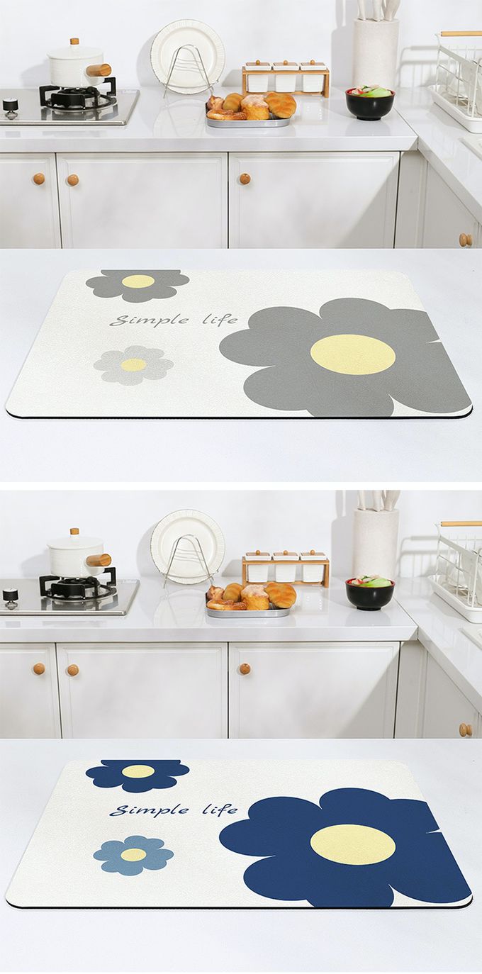 廚房/吧台吸水防滑隔熱墊-Simple life 花花-咖啡色