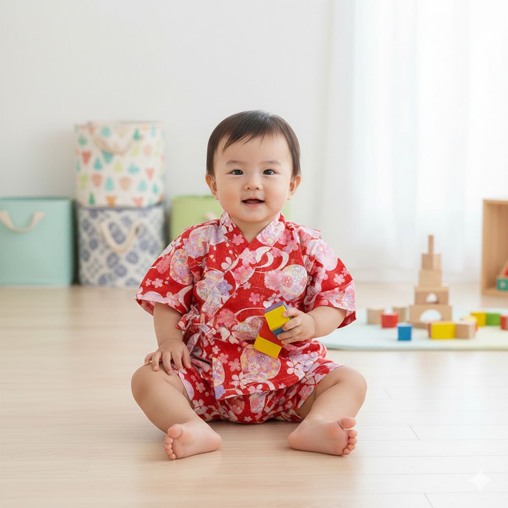 幼兒兩件式甚平-手鞠-紅色