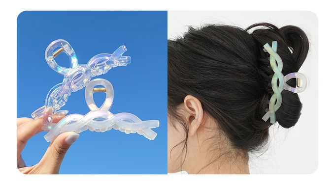 韓國 Soo&Soo - 歐若拉炫光髮夾-麻花捲-透明