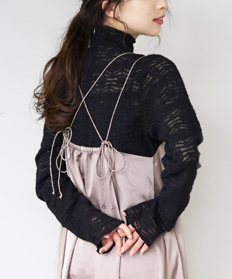 日本 zootie - 微透膚刺繡蕾絲高領內搭長袖上衣-黑