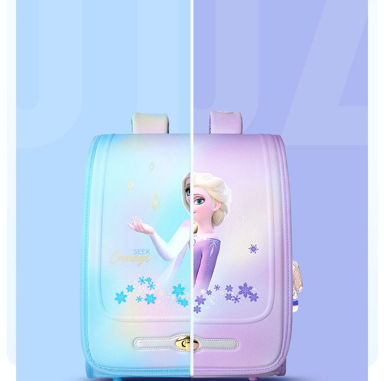 卡通減壓大容量護脊書包-卡通人物艾莎-紫色 (建議80-120cm)-27x17x35cm