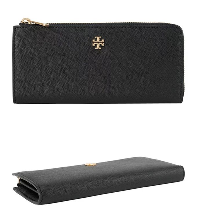 TORY BURCH - 雙T-LOGO素面拉鍊長夾 (黑)