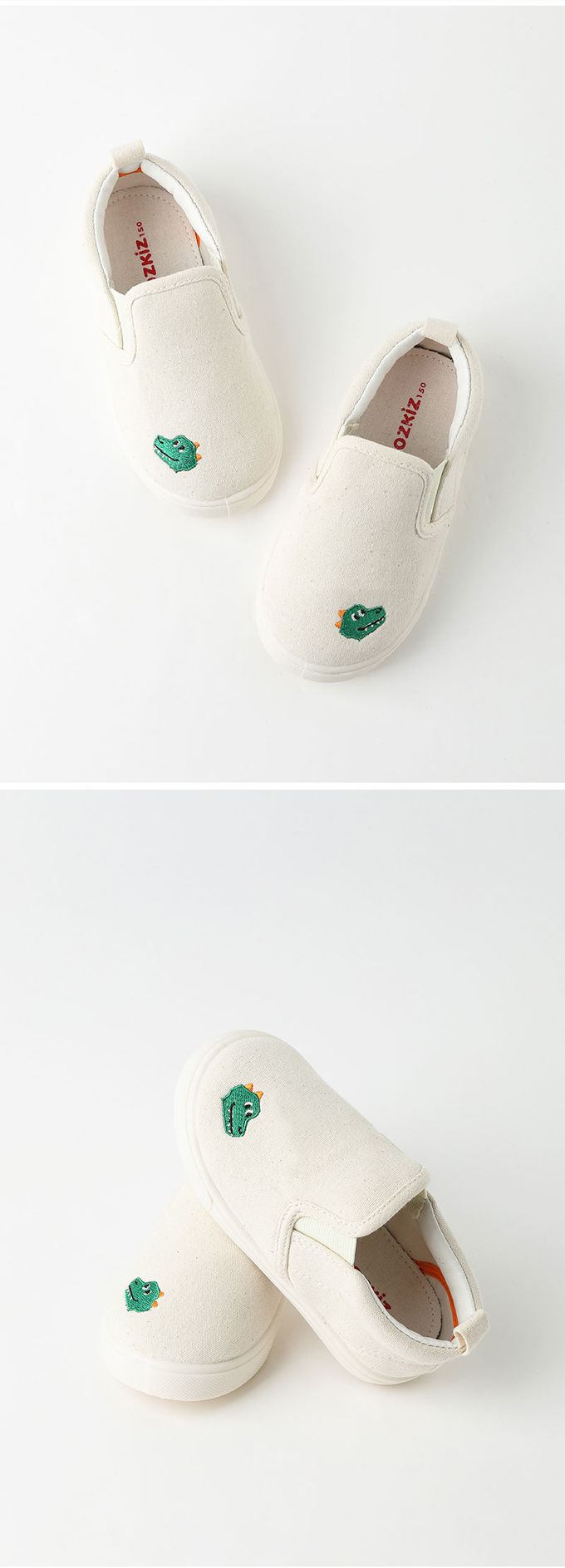 韓國 OZKIZ - 可愛小動物印休閒鞋/室內鞋-恐龍-象牙白