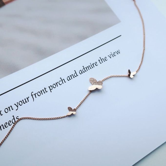 日本 Melody Accessory - 日本製 翩翩立體蝴蝶手鍊-玫瑰金