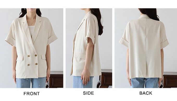 日本 BLUE EAST - 亞麻感氣質金釦短袖西裝外套-象牙白