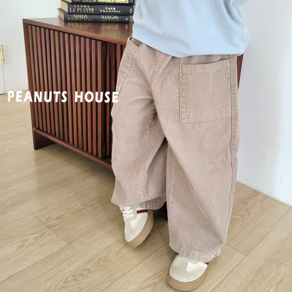 Peanuts House 鬆緊腰大口袋燈芯絨長褲-卡其