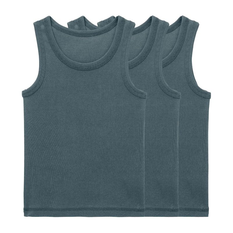 日本千趣會 - GITA 純棉柔軟背心/內衣三件組-煙燻藍
