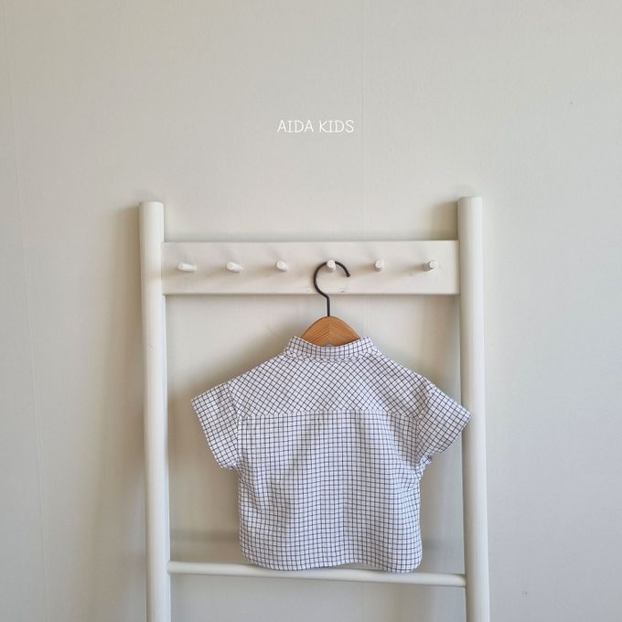 韓國 AIDA - (不含領結)百搭細網格短袖襯衫-白X黑