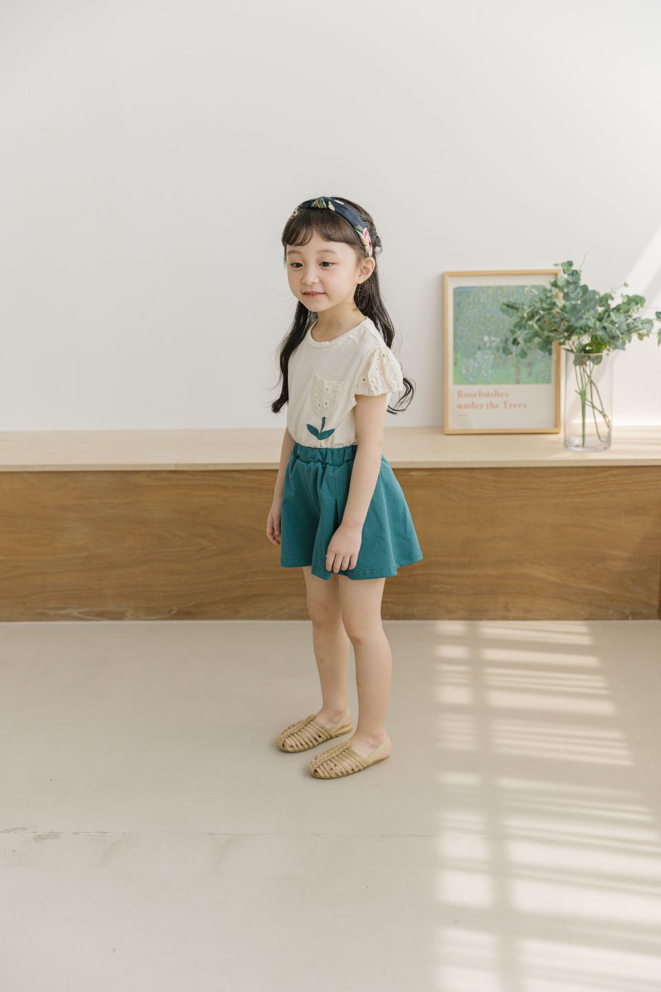 韓國 Orange Mom - 鬆緊腰寬百褶裙-綠