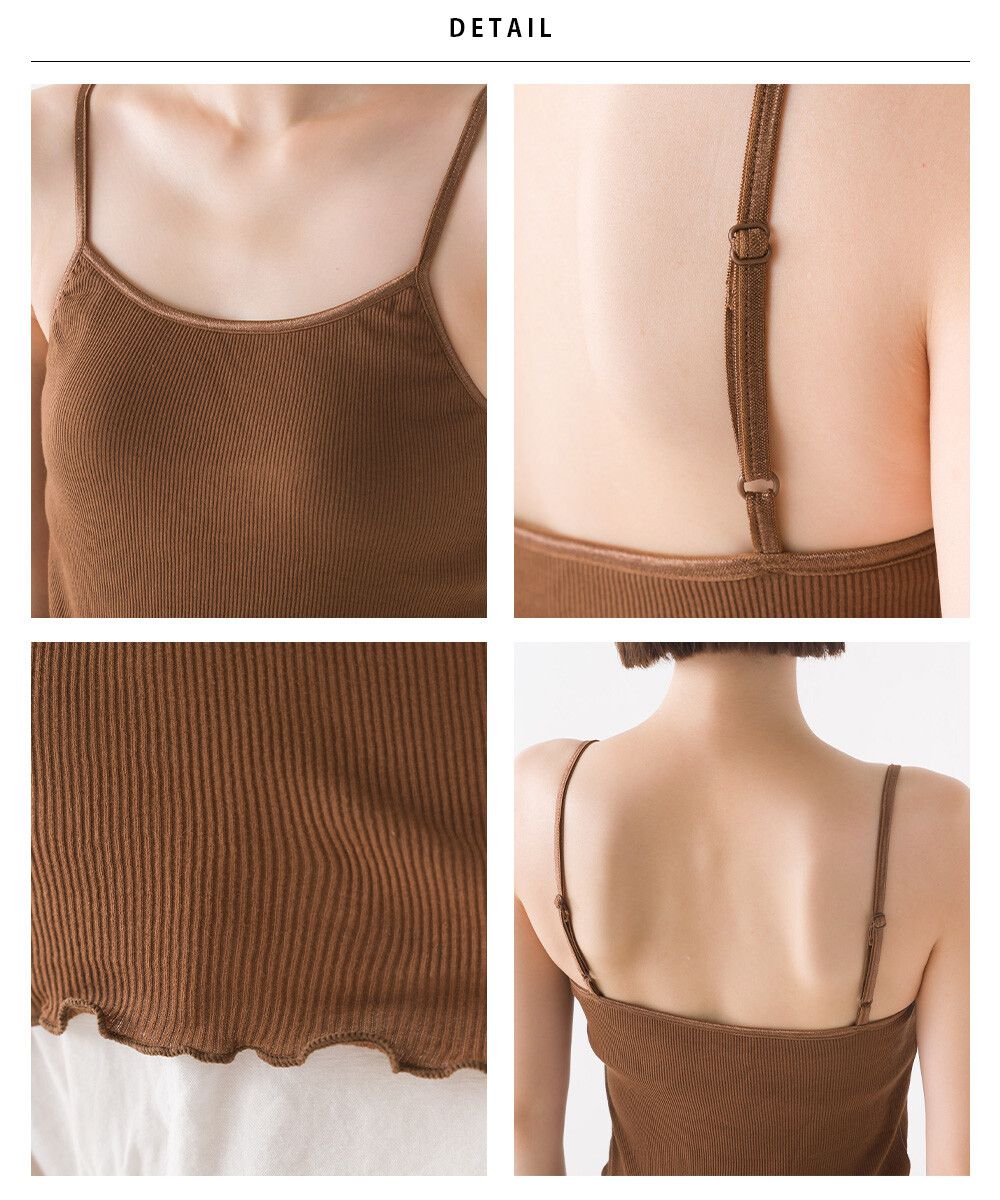 日本 OMNES - 100%棉彈力羅紋無袖上衣/內搭(附Bra)-黑