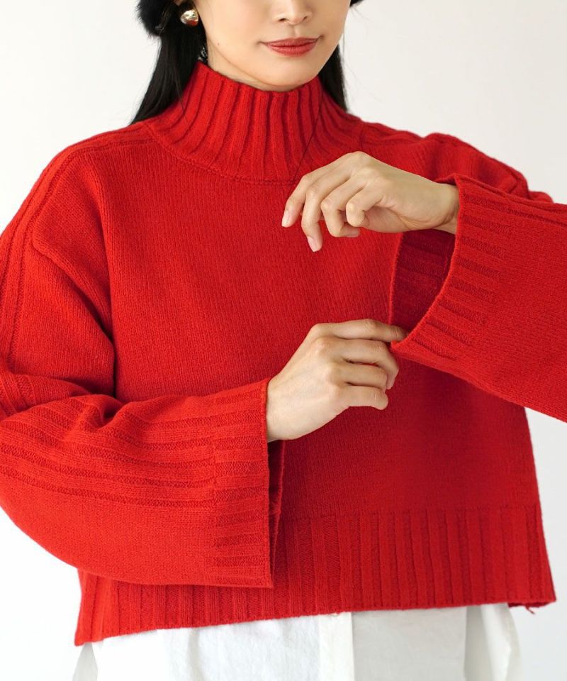 日本 zootie - 寬鬆立領羅紋針織短版毛衣-白